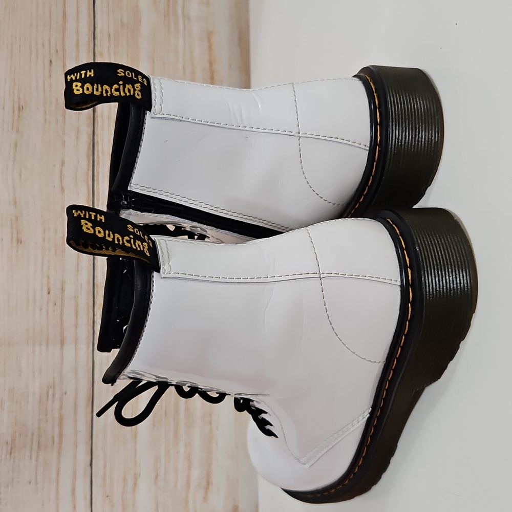 Dr. Martens White Patent Leather Combat Boots 4 - Picture 3 of 7